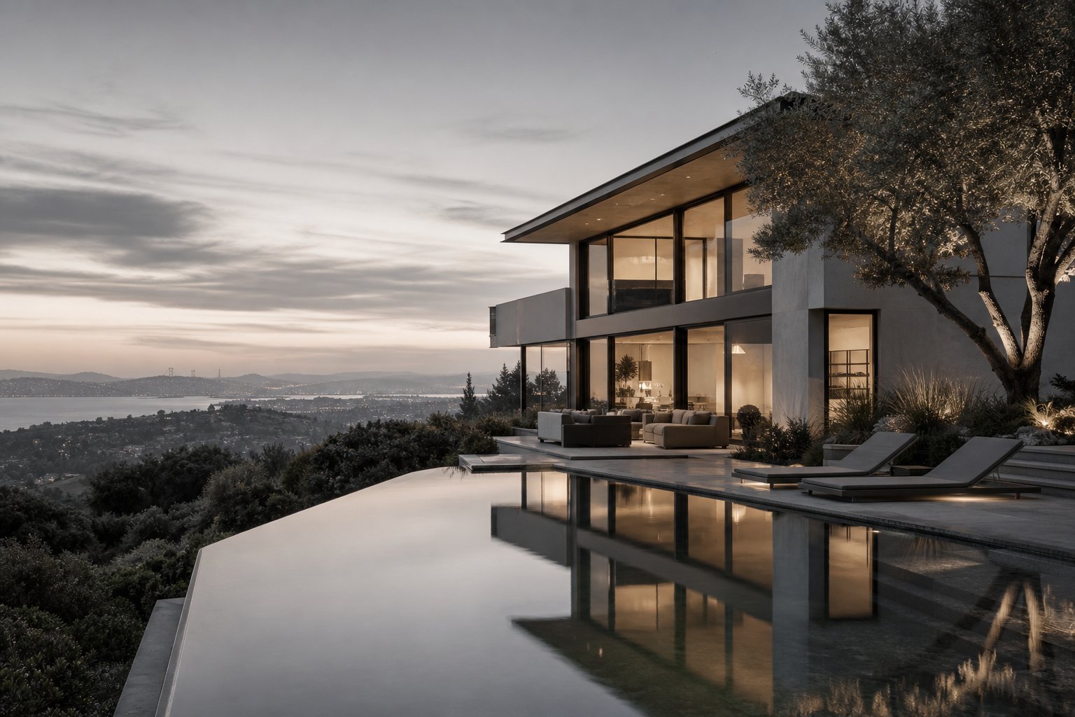 Luxury Bay Area home at dusk